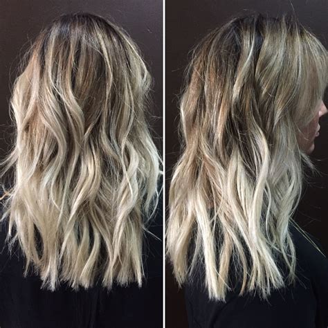 A Little Rooty With Bright Blonde Ends Highlights And Balayage With A