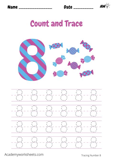The Number 8 Tracing Trace Number 8 Academy Worksheets