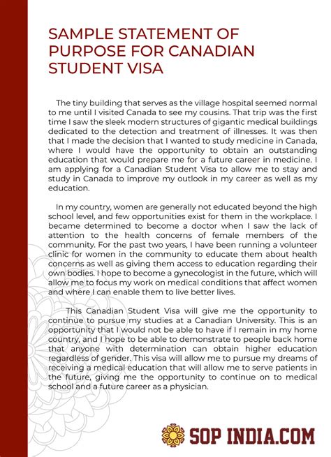 Sample Statement Of Purpose For Canadian Student V By Indiasopwriting