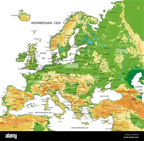 Sehr Detaillierte Physische Karte Von Europa Im Vektorformat Mit