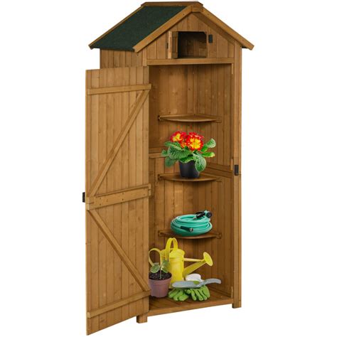 Outsunny Garden Shed Vertical Utility 3 Shelves Shed Wood Outdoor