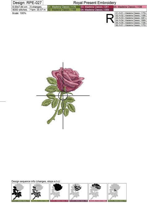 Machine Embroidery Design Red Rose 3 Sizes Royal Present Embroidery