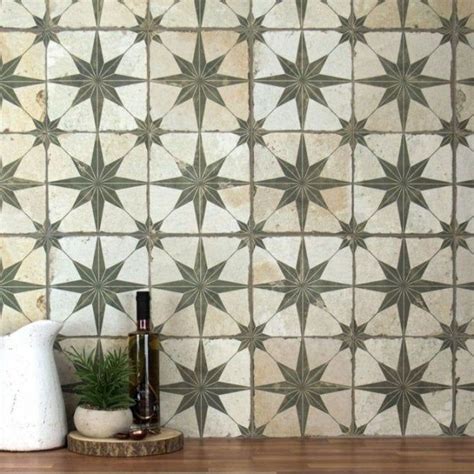 Scintilla Olive Green Star Pattern 45cm X 45cm Wall And Floor Tile In