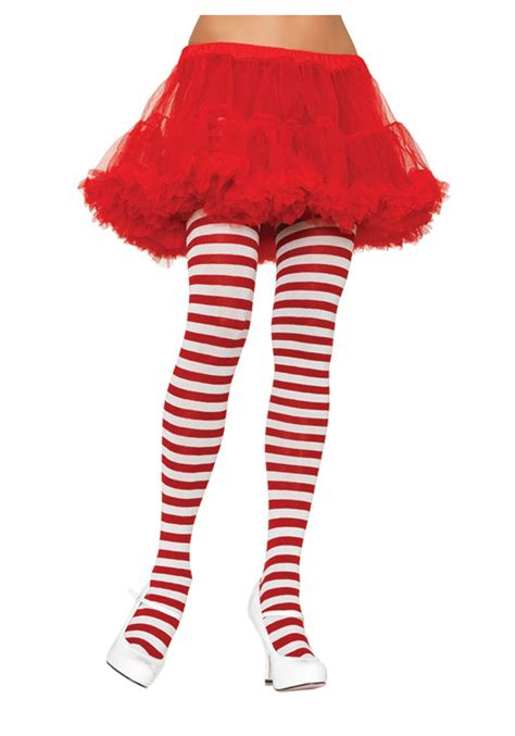 White Red Striped Tights