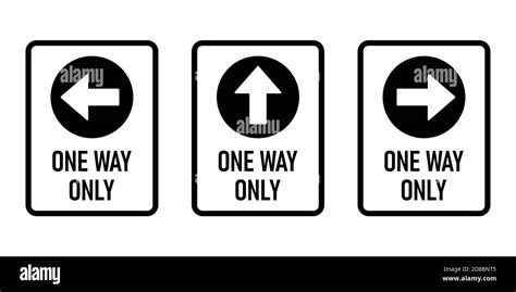 Set Of One Way Only Vertical Warning Sign Poster Icon With Direction