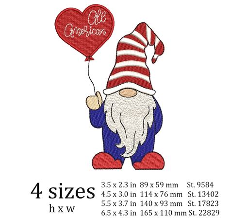 Amercian Gnome Embroidery Designs Th Of July Gnomes Etsy