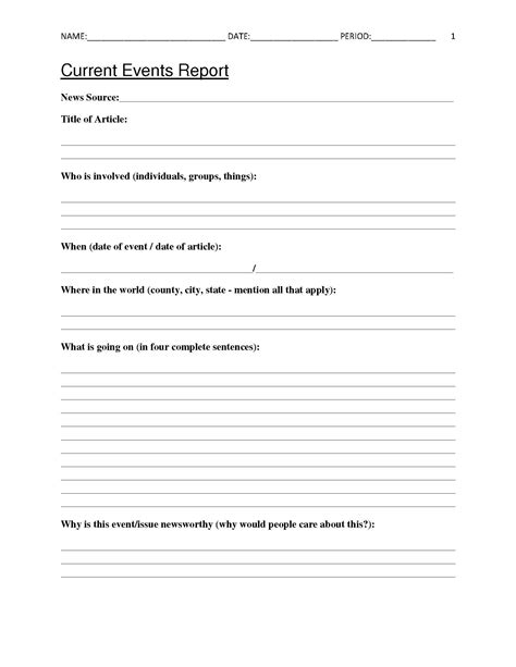 Free Current Events Report Worksheet For Classroom Teachers Classroom