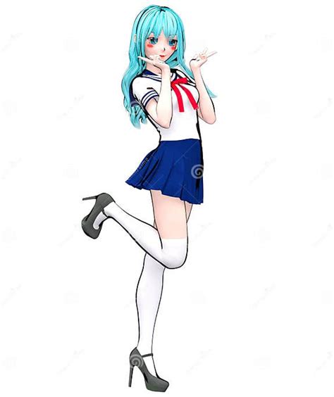 3d Japanese Anime Schoolgirl Stock Illustration Illustration Of Cute