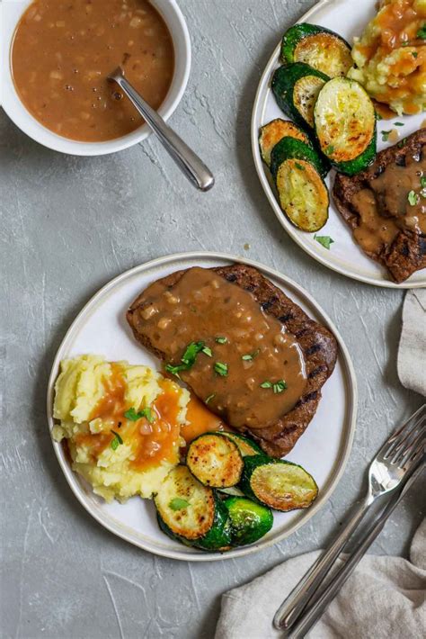 Is a main meal that people have at about 6:00 pm. Grilled Homemade Seitan Steaks with Mashed Potatoes and ...