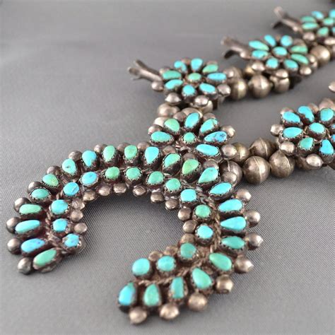 Sterling Silver Old Pawn Navajo Turquoise Squash Blossom Necklace