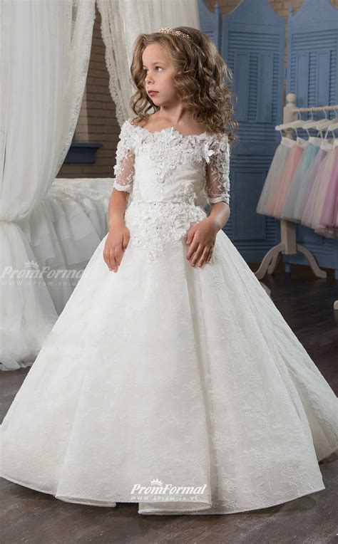 Satin Lace Princess Off The Shoulder Half Sleeve Dresses For 11 Years
