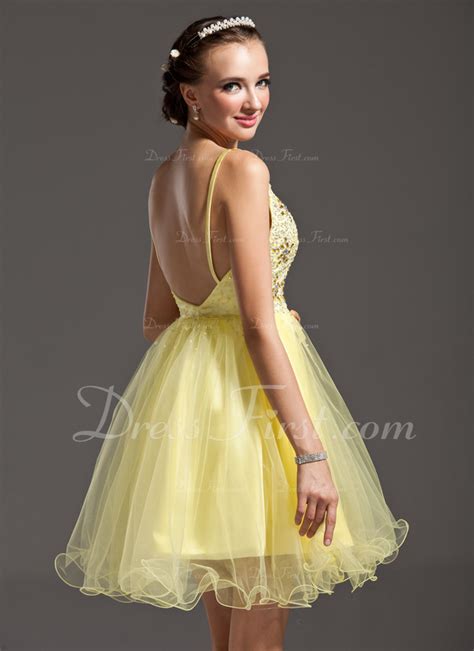 a line princess v neck short mini tulle homecoming dress with beading 022011006 dressfirst