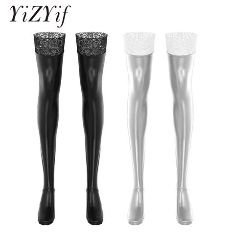 1 Pairs Thigh High Sexy Stockings For Women Sexy Latex Cosplay Medias Wet Look Leather Clubwear