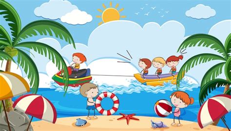 Vacaciones De Verano Con Actividades Para Niños Vector Premium