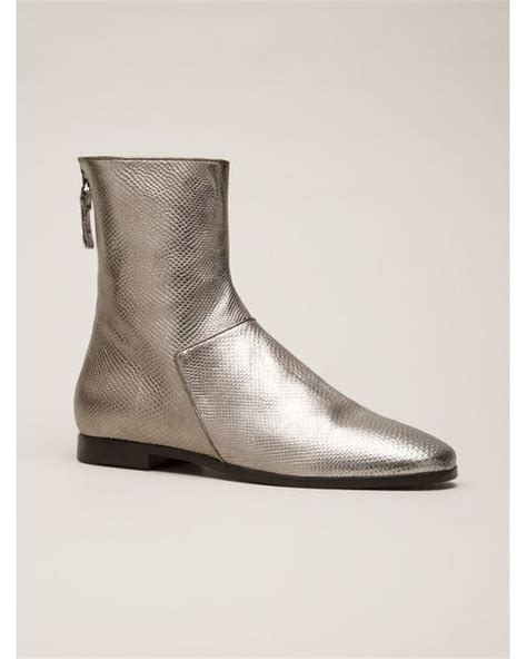 Carritz Metallic Leather Ankle Boots In Silver Metallic Lyst