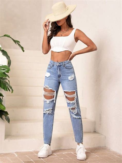 Shein Ripped Mom Fit Jeans Shein Uk