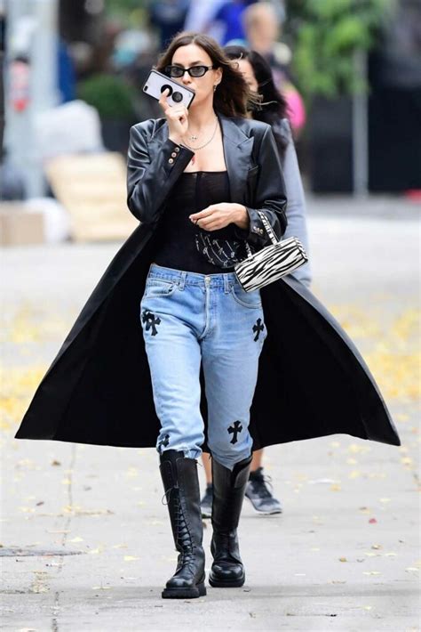 irina shayk in a black leather trench coat was seen out in new york 11 11 2020