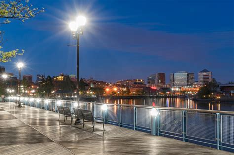 Wilmington Delaware Riverfront At Night Stock Photo Download Image