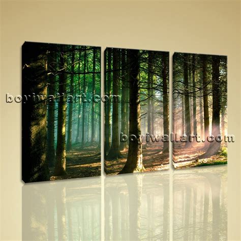 Large Pine Tree Forest Wall Art Painting Bedroom Triptych