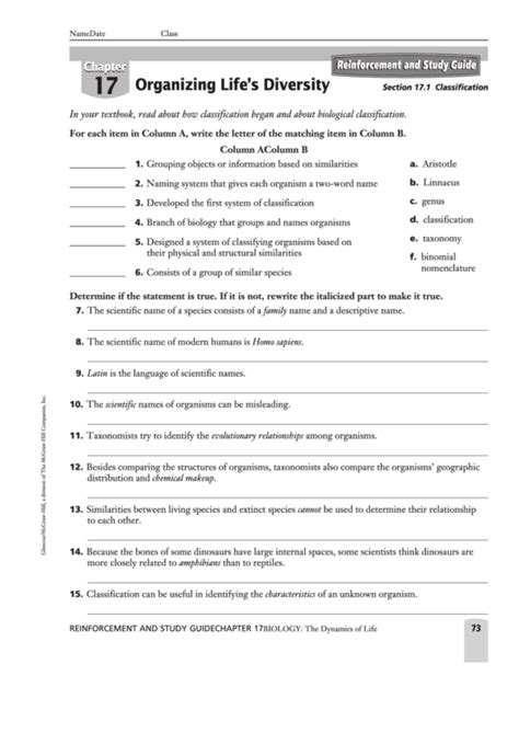Classification Glencoe Worksheet Printable Pdf Download