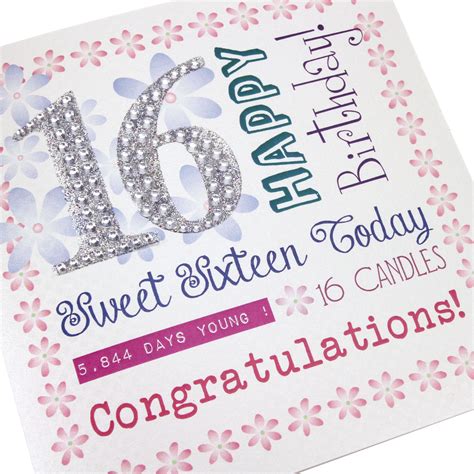 Handmade 16th Birthday Card Sweet 16 Pretty Flowers Border Pink Glitter