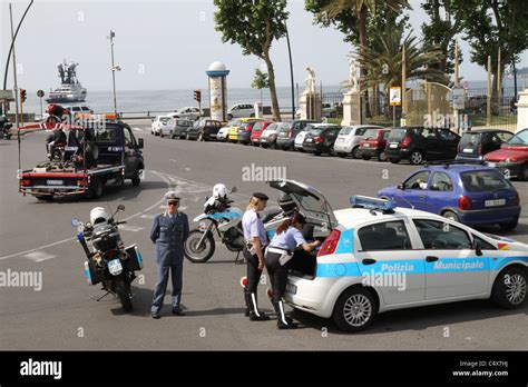 Police Officers Polizia Municipale Controlling Traffic In Naples
