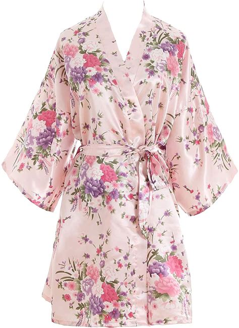 Luxurysmart Cherry Blossoms Floral Satin Kimono Robe Pink One Size Clothing In 2020 Satin