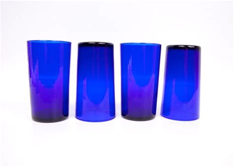 Vintage Libbey Cobalt Blue Juice Glasses Set Of 4 Matching