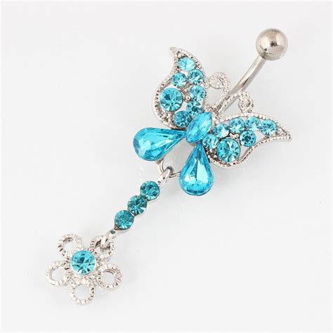 Rhinestone Butterfly Belly Button Ring Woman Fashion Body Piercing Navel Ring Jewelry Retail 14g