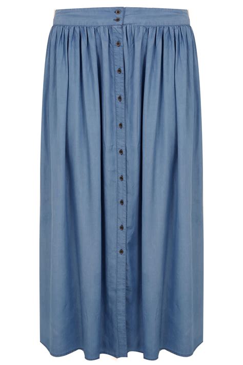 Yours London Denim Blue Tencel Maxi Skirt Plus Size 16 To 32