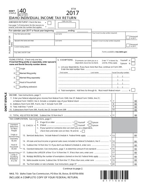 Form 40 2017 Fill Out Sign Online And Download Fillable Pdf Idaho