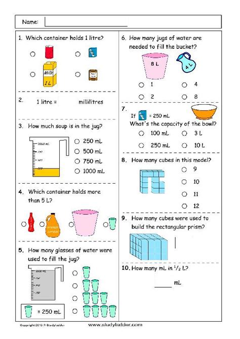 Liquid Volume 3rd Grade Worksheets By Shelly Rees Tpt Liquid Volume