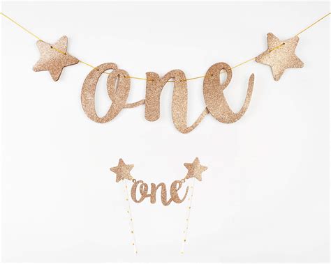 Buy Papakit Glitter Champagne Gold One Bunting Banner And Cake Topper