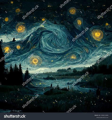 Van Goghs Starry Night Reimagined Digital Stock Illustration 2188133409
