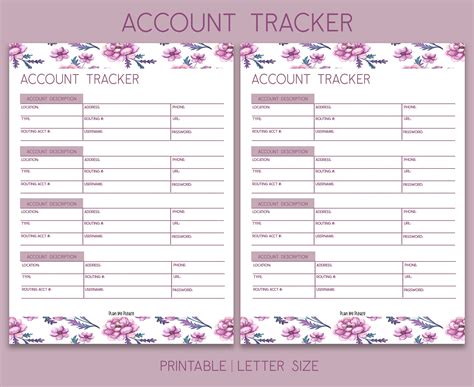 Printable Account Tracker Bank Account Log A4 85x11 Etsy