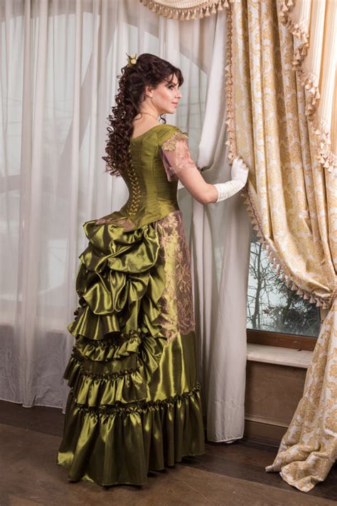 Victorian Costume Silk Victorian Dress Victorian Ballgown Bustle Skirt And Lace Corset Bodice