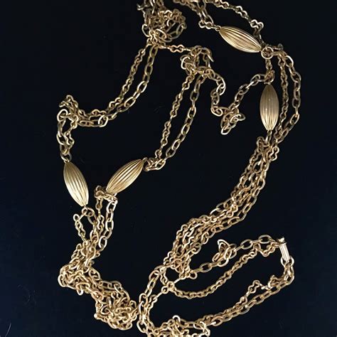vintage long gold chain necklace multi chainandfluted bead gold etsy
