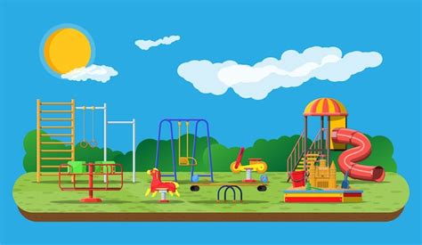 Premium Vector Kids Playground Kindergarten Panorama