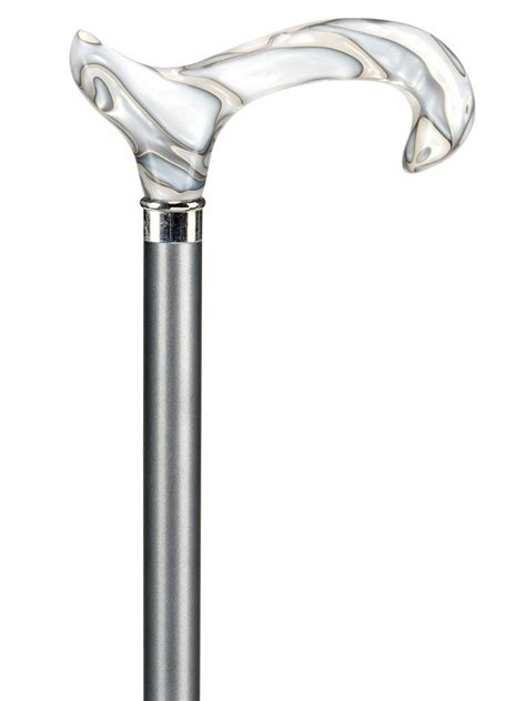 Light Metal Walking Stick In Metallic Grey With Derby Grip In Silver