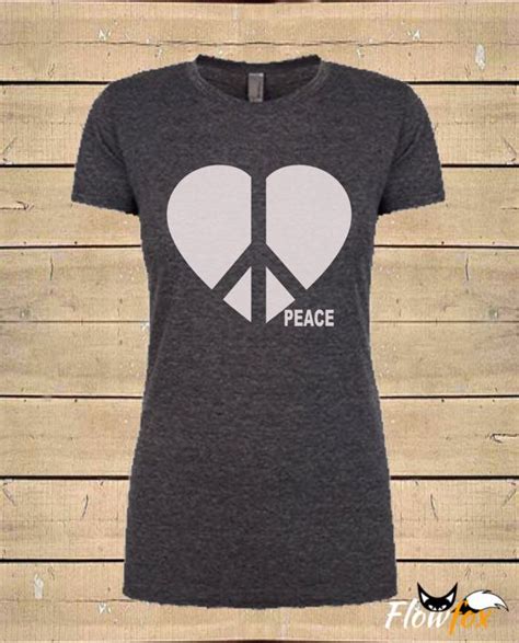 Womens Peace Sign T Shirt Soft Blend Fitted Style Peace Heart
