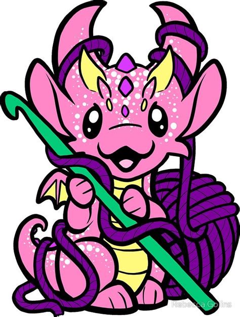 Crochet Dragon Sticker By Rebecca Golins Easy Dragon Drawings Cute
