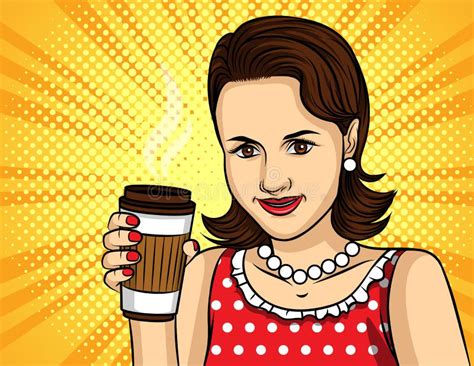 Pop Art Young Beautiful Woman Drinking Coffee Cafe Stock Illustrations 47 Pop Art Young