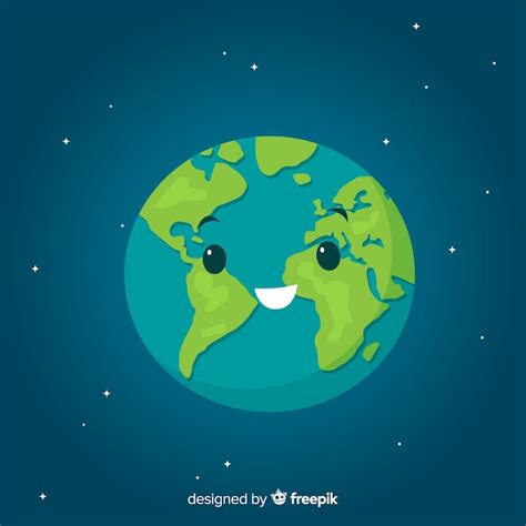 Planeta Tierra Adorable Con Estilo De Dibujo Animado Vector Gratis