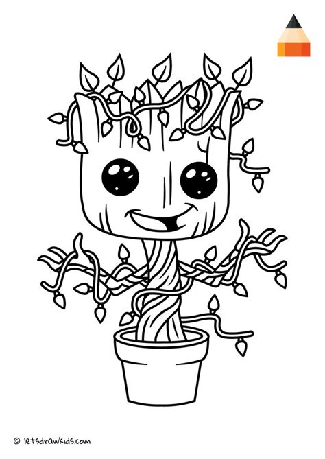 The coloring pages are represented by the images of a character of marvel comics called groot. As 111 melhores imagens em Coloring pages | let's draw ...
