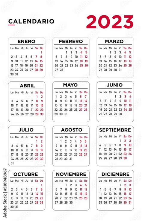 Descarga Calendario 2023 Español Semana Comienza El Lunes Vector De