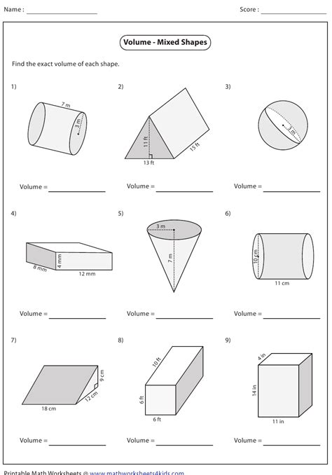 Volume Mixed Shapes Worksheet With Answers Download Printable Pdf