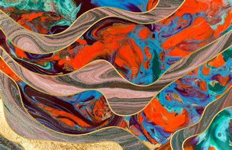 Mixed Colorful Inks Background Abstract Paint Texture With Golden