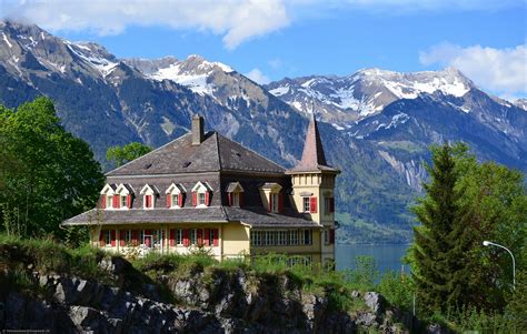 Wallpapers Switzerland Houses Mountains Mansion Cities Download Photo