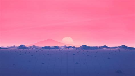 Hotizons Sunset Polygon Surface Mountains 4k Minimalism