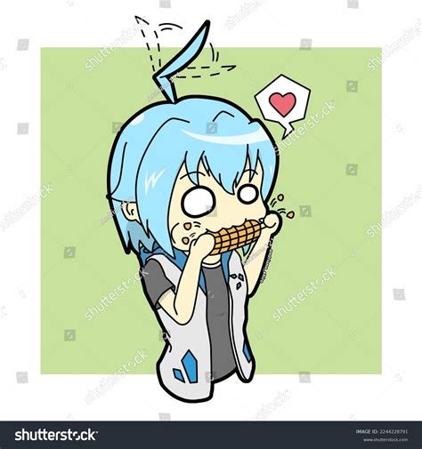 Chibi Anime Girl Eating Roasted Corn Stock Illustration 2244228791